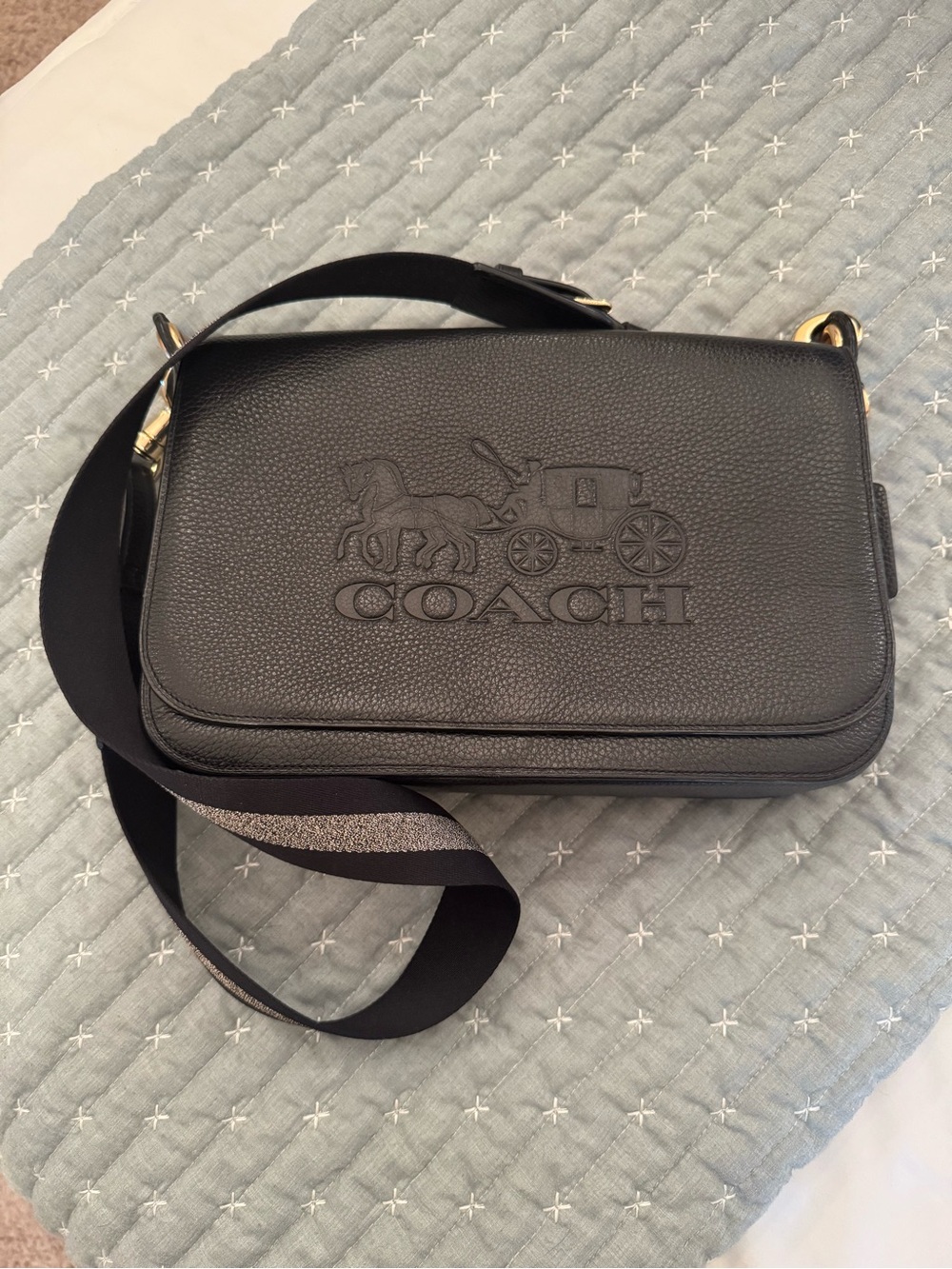 EUC Coach Black Leather Crossbody Bag with Embossed Logo
